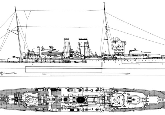 Корабль HMS York [Heavy Cruiser] (1941) - чертежи, габариты, рисунки